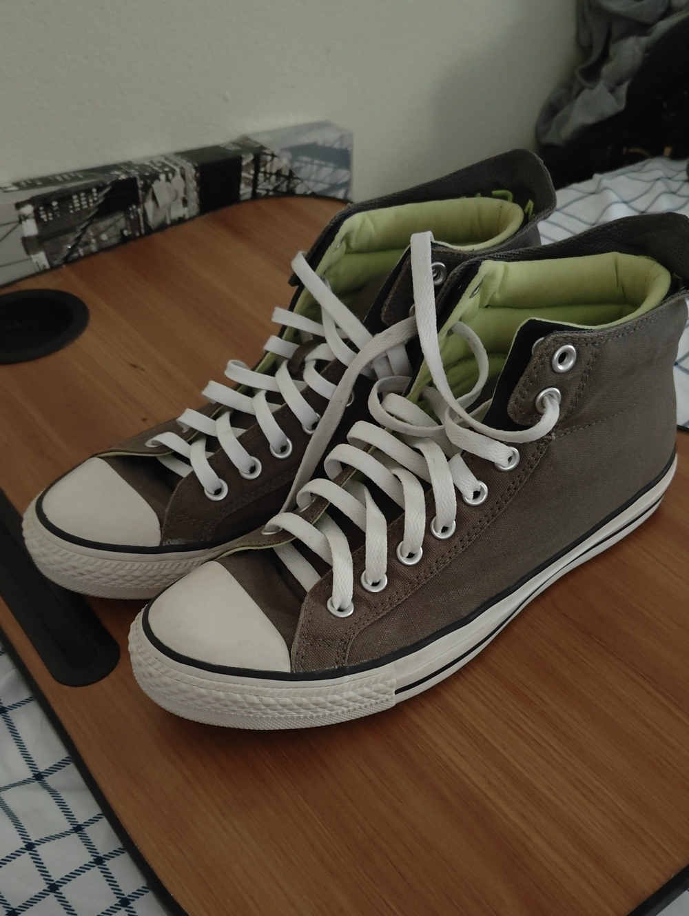 Converse High-Top Canvas Sneakers in Olive Green with White Accents